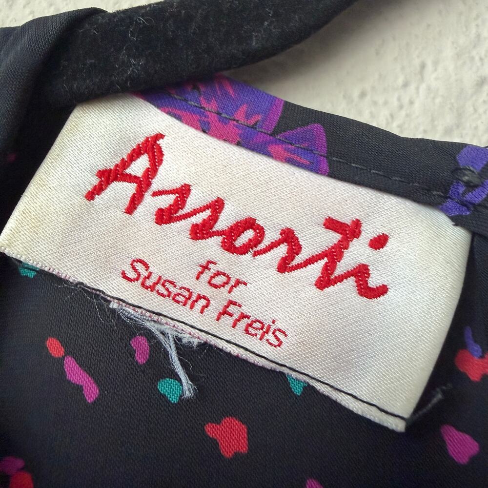 80s Vintage Assorti for Susan Freis Floral Pleated Midi Dress Size M - Picture 3 of 4